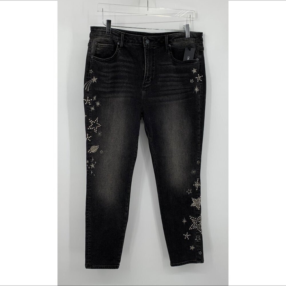 Driftwood Jackie shooting star jeans denim black embroidery stud denim new 34